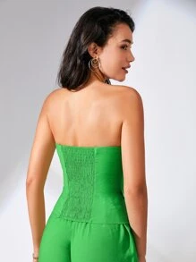 BizChic Chất rắn Nút phía trước Ống ngọn Trang phục làm việc - màu xanh lá - Xem 2