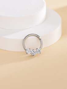 方晶鋯石裝飾鼻環 - 銀色 - 查看 2