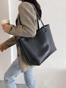 Túi Xách tay Nữ Cá sấu Đôi tay cầm Thanh lịch - màu đen - Xem 2