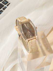 DISU 1 Đồng hồ thạch anh trang trí bằng kim cương giả & 1 Vòng tay làm quà tặng cho học sinh đi học trở lại - Hoa hồng vàng - Xem 3