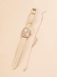 DISU 1 Đồng hồ thạch anh trang trí bằng kim cương giả & 1 Vòng tay làm quà tặng cho học sinh đi học trở lại - Hoa hồng vàng - Xem 5