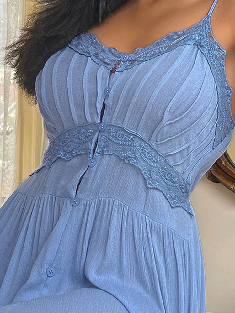 Contrast Lace Button Front Split Hem Sleep Dress | SHEIN USA