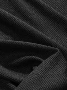 DAZY Quarter Button Rib Knit Tee Fall Tops - Black - View 4