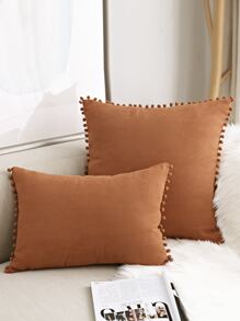 1pc Faux Suede Plush Ball Decorative Throw Pillow/Lumbar Cushion Cover, For Living Room Sofa Bedroom Decor - Burnt Orange - View 1