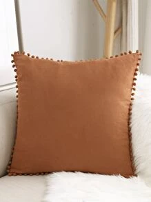 1pc Faux Suede Plush Ball Decorative Throw Pillow/Lumbar Cushion Cover, For Living Room Sofa Bedroom Decor - Burnt Orange - View 2