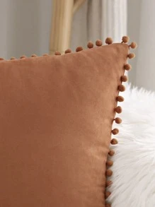 1pc Faux Suede Plush Ball Decorative Throw Pillow/Lumbar Cushion Cover, For Living Room Sofa Bedroom Decor - Burnt Orange - View 4
