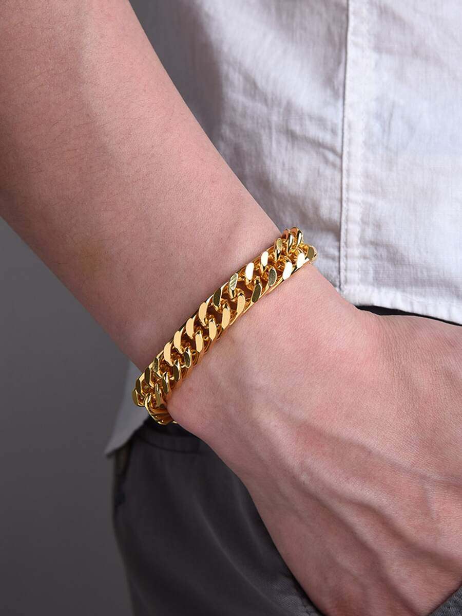 Fashionable and Popular Men Minimalist Chain Bracelet Stainless Steel for Jewelry Gift and for a Stylish Look - Yellow Gold - View 1