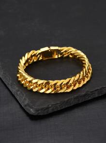Fashionable and Popular Men Minimalist Chain Bracelet Stainless Steel for Jewelry Gift and for a Stylish Look - Yellow Gold - View 2