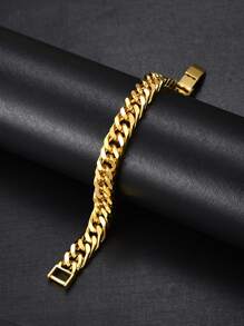 Fashionable and Popular Men Minimalist Chain Bracelet Stainless Steel for Jewelry Gift and for a Stylish Look - Yellow Gold - View 3