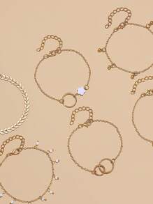 6pcs Flower & Bead Decor Bracelet - Yellow Gold - View 4