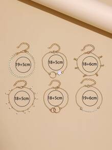 6pcs Flower & Bead Decor Bracelet - Yellow Gold - View 6