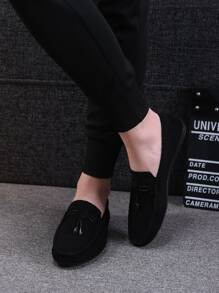 Men Suedette Bow Decor Loafers - Black - View 1