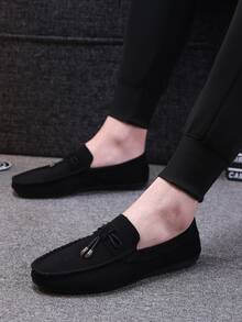 Men Suedette Bow Decor Loafers - Black - View 2