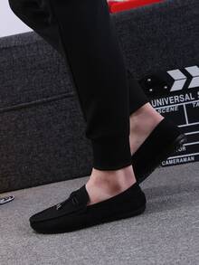 Men Suedette Bow Decor Loafers - Black - View 3