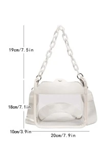 Clear Square Bag Mini Snap Button White - White - View 3