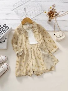 Toddler Girls Graphic Print Shirt & Shorts With Cami Top