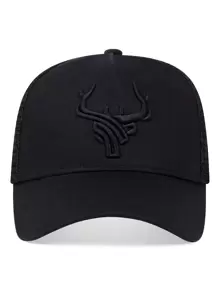 1pc Men's Antlers Embroidered Baseball Mesh Cap , Adjustable Outdoor Sun Protection Casual Hat , Suitable For Spring And Summer Travel , Beach Parties - Hitam - View 4