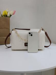 low tea Bolso De Hombro Con Diseño De Flores Y Parche De Letras De Moda, Para Mujeres, Novatos Y Trabajadores De Cuello Blanco, Para Regalos A Profesores, Para Mujeres De Negocios/comuna/trabajo/oficina, Para Festivales/vacaciones/feriados - Multicolor - Ver 4