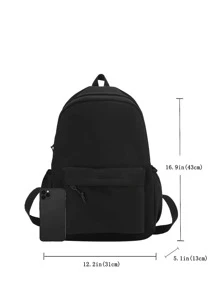 1 chiếc balo nylon màu trơn, kiểu dáng thường ngày, phù hợp cho học sinh, đi học, du lịch, unisex, có thể dùng làm cặp sách. - màu đen - Xem 4