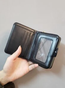 Crocodile Embossed Zipper Card Holder - Black - View 4