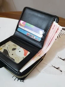 Crocodile Embossed Zipper Card Holder - Black - View 5