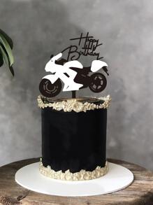 1pc Motorcycle Design Cake Topper - Black and White - View 1