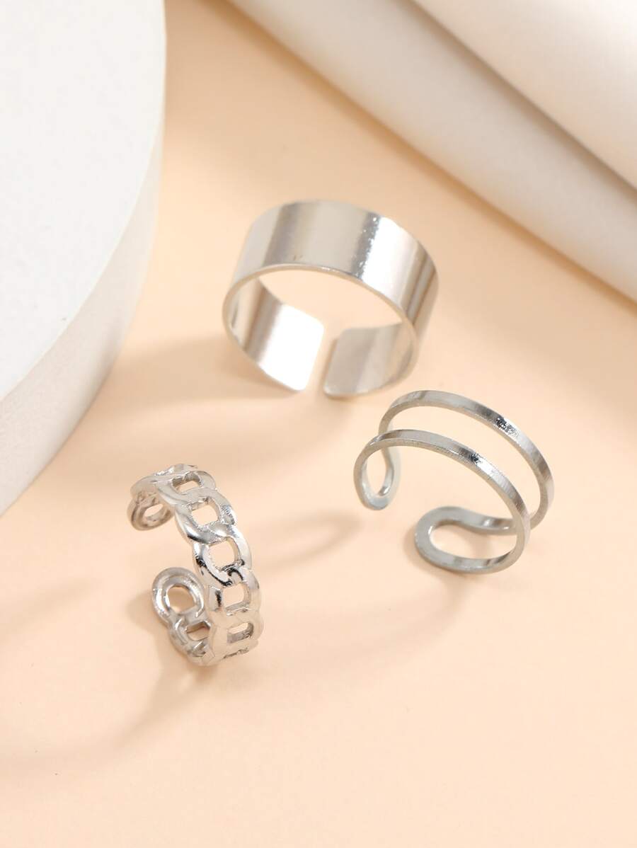 3入組鏈條設計腳趾環 - 銀色 - 查看 1