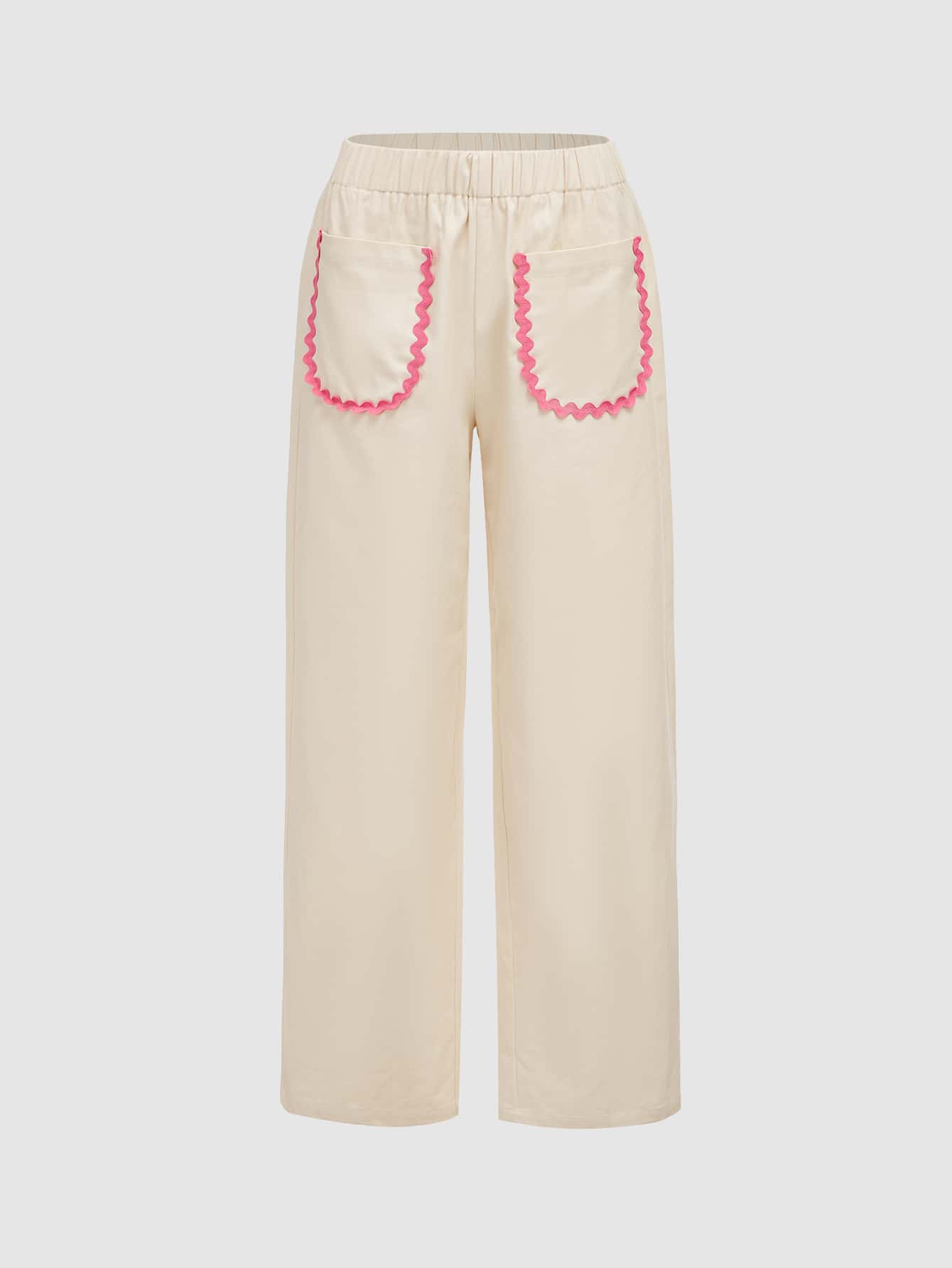 SHEIN MOD Contrast Piping Patched Pocket Straight Leg Trousers - Khaki - View 1