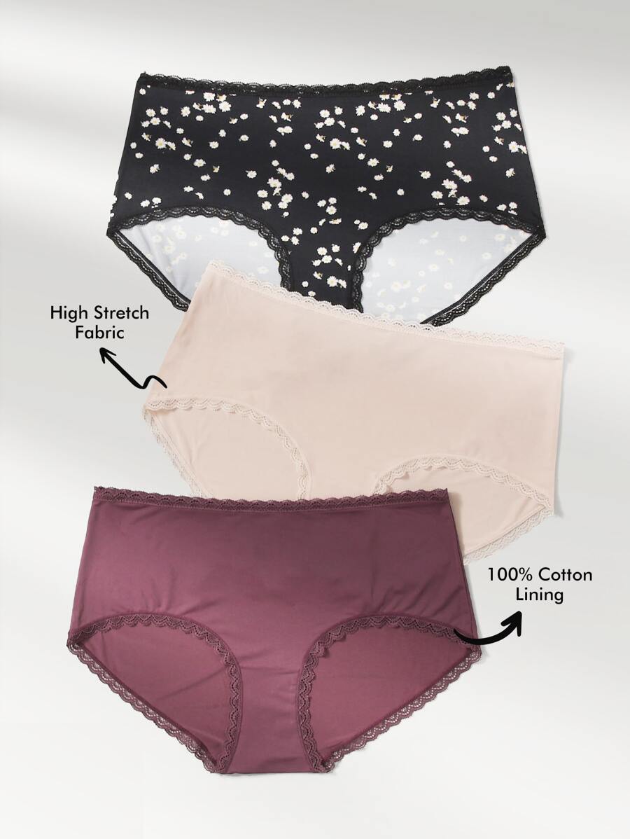 LUVLETTE Plus Lingerie 3-Pack Mid Rise Briefs - Multicolor - View 1