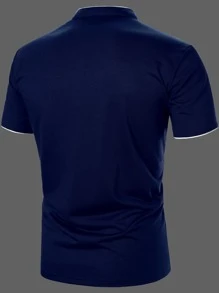 Manfinity Homme 男士拼接滾邊POLO衫 - 藏蓝色 - 查看 2
