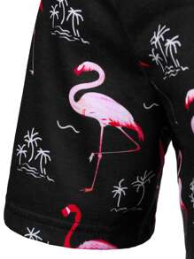 Manfinity Homme Men Flamingo & Palm Tree Print Polo Shirt - Black - View 5