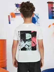 SHEIN Boys Japanese Letter & Figure Graphic Tee - White - View 1