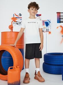 SHEIN Boys Japanese Letter & Figure Graphic Tee - White - View 4