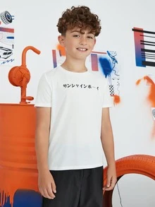 SHEIN Boys Japanese Letter & Figure Graphic Tee - White - View 6