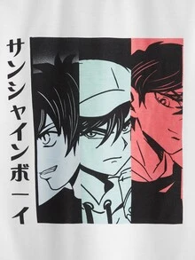 SHEIN Boys Japanese Letter & Figure Graphic Tee - White - View 7