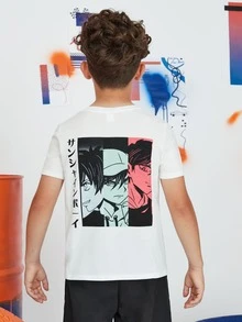 SHEIN Boys Japanese Letter & Figure Graphic Tee - White - View 9