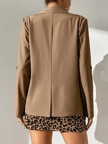 SHEIN Tall 捲邊袖開門襟西裝外套 - 駝色 - 查看 2