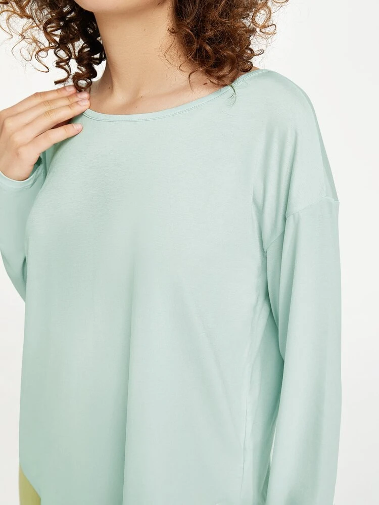 FreshTek™ Crossover Long Sleeve Relaxed Tee Low Impact Yoga Pilates Daily Summer