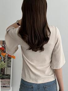 DAZY Solid Fold Pleated Blouse - Apricot - View 2