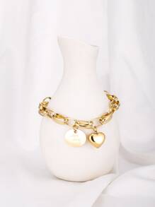 1pc Heart Charm Bracelet, Stainless Steel Jewelry - Yellow Gold - View 2