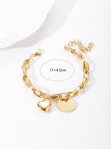 1pc Heart Charm Bracelet, Stainless Steel Jewelry - Yellow Gold - View 3