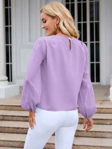 EMERY ROSE Bluse mit Laternenärmeln, Schlüsselloch hinten
