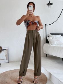 Chiquease 褶皺斜口袋長褲 - 摩卡棕 - 查看 1