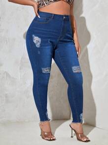 SHEIN SXY Jeans desgarro - Azul lavado oscuro - Ver 4