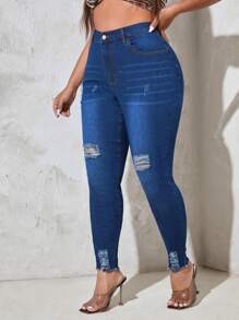 SHEIN SXY Jeans desgarro - Azul lavado oscuro - Ver 5
