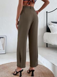 Chiquease 褶皺斜口袋長褲 - 摩卡棕 - 查看 2