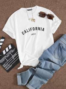 Calvaya Plus Letter Graphic Tee Graphic Tees Women Tops - White - View 1