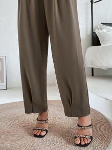 Chiquease 褶皺斜口袋長褲 - 摩卡棕 - 查看 3