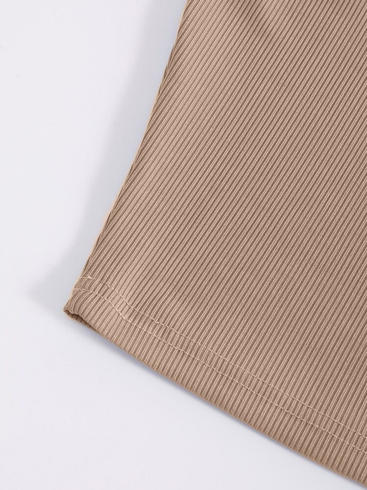 INAWLY חלק כתף חשופה סריג גופיות  לקיץ - חאקי - ראה 5