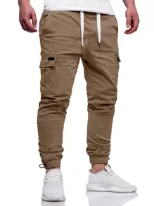 Manfinity Homme Men Drawstring Hem Pocket Side Cargo Pants - Brown - View 1